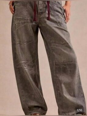 Free people metallic coated moxie barrel jeans
